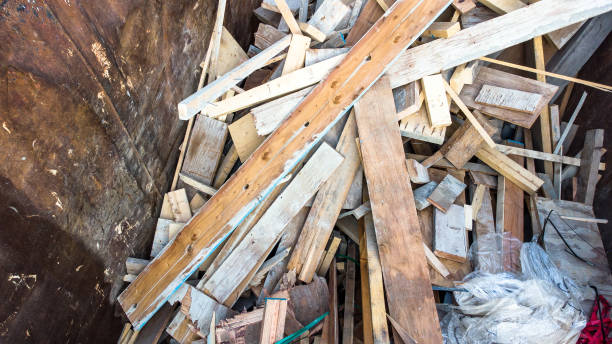 Wood waste at a construction site stock photo
