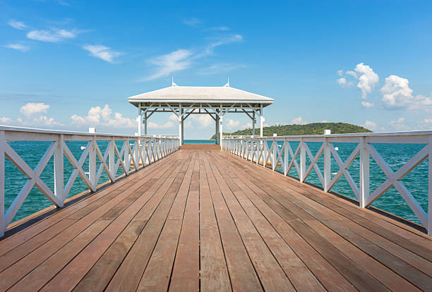 wood white bridge, Assadang , in sea where is the popular landma stock photo