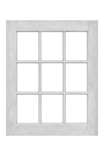 Wood window frame isolated on white background stock photo