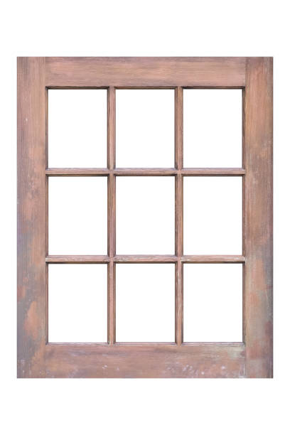 Wood window frame isolated on white background stock photo