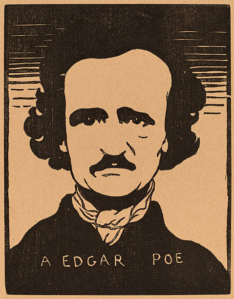 Woodcut Portrait of Edgar Allan Poe stock photo