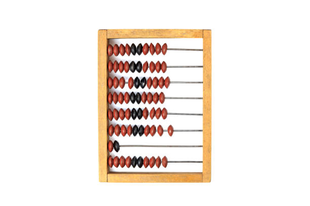 Wooden accounts of a seller of the 20th century for counting money in a store on a white background, isolate Wooden old abacus isolated on white background abacus stock pictures, royalty-free photos & images