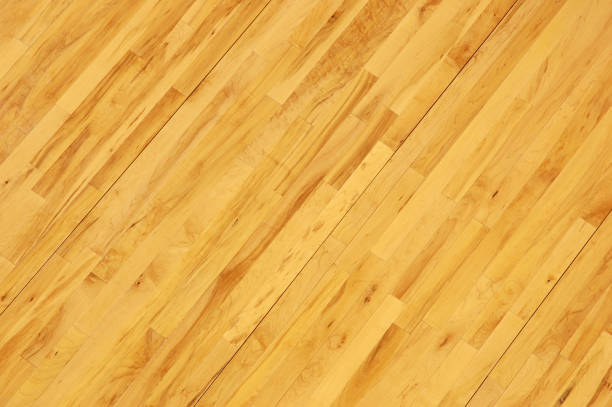 Wooden Basketball Floor Shot Overhead at Diagonal stock photo