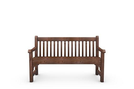 3D Wooden Bench, white background