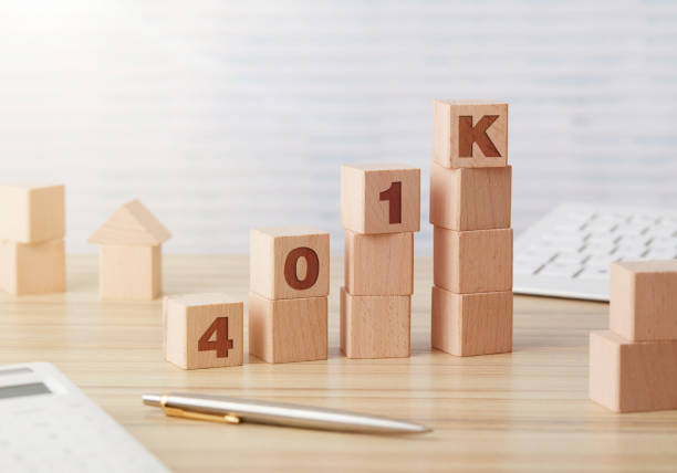 401K wooden blocks chart 401K wooden blocks chart on desk 401k stock pictures, royalty-free photos & images