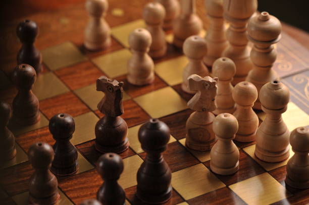 Wooden chess board stock photo