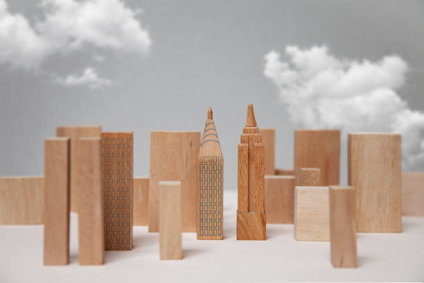 wooden city model stock photo