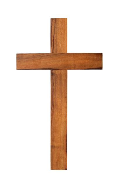 Wooden cross on white stock photo