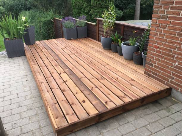 Wooden deck Wooden deck in garden deck stock pictures, royalty-free photos & images