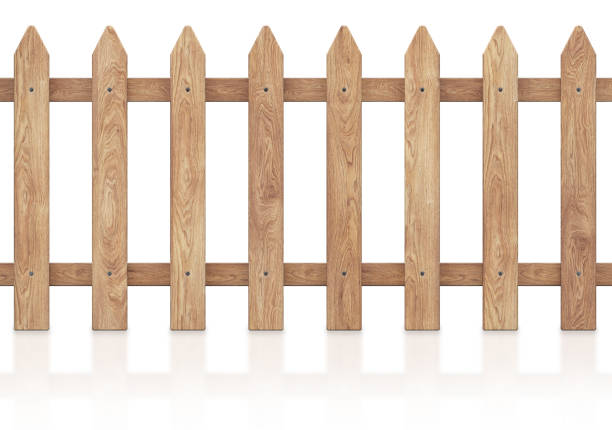 Wooden fence isolated on white background with clipping path. 3d rendering stock photo