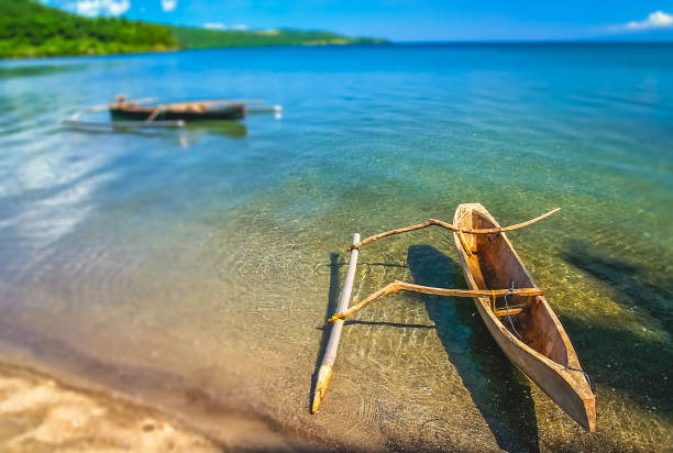 Wooden fishing pirogue from Sumbava stock photo