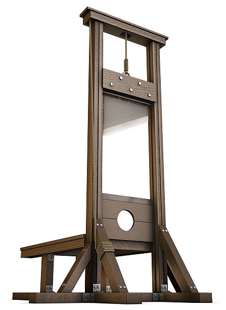 Wooden guillotine on white background stock photo