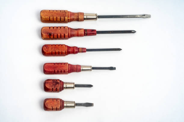 Wooden Handle, retro, vintage, old screwdriver set, pan and phillips Old, used Wooden Handle, retro, vintage, old screwdriver set pan and phillips jay jay phillips stock pictures, royalty-free photos & images