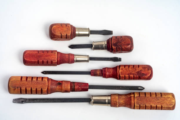 Wooden Handle, retro, vintage, old screwdriver set, pan and phillips Old, used Wooden Handle, retro, vintage, old screwdriver set pan and phillips jay jay phillips stock pictures, royalty-free photos & images