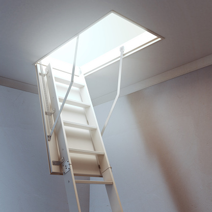 Wooden Ladder To The Attic Stock Photo - Download Image Now - iStock