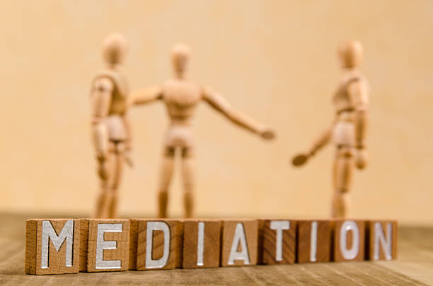 Wooden mannequin and mediation stock photo