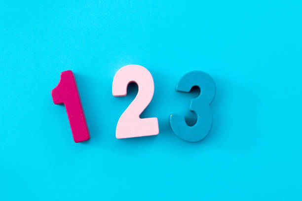 Wooden number 123 on blue background stock photo