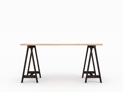 Wooden Oak Table Desk Mockup Isolated On Light Gray Studio Stock