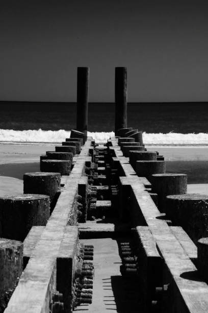 Wooden Pier on Atlantic City Beach, New Jersey stock photo