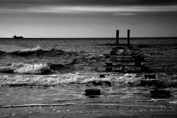 Wooden pier on Atlantic City Beach, New Jersey stock photo