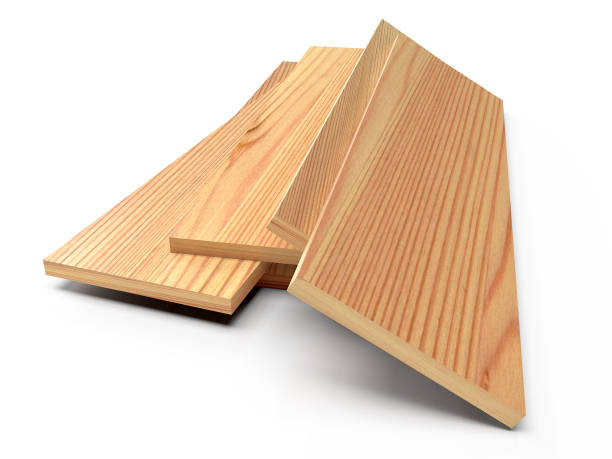Wooden planks on a white floor. 3D rendering stock photo