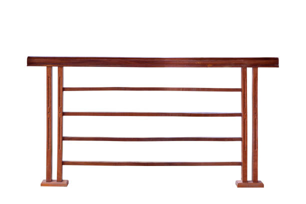Wooden railing isolated on white background stock photo