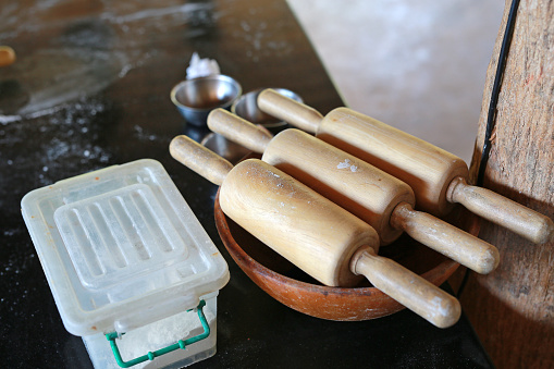 Wooden rolling pin tools.