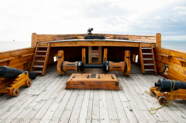 Wooden Ship Deck of Old Wooden Ship galleon stock pictures, royalty-free photos & images