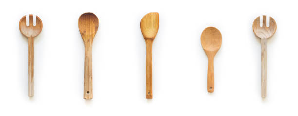 Wooden spoons and ladles stock photo