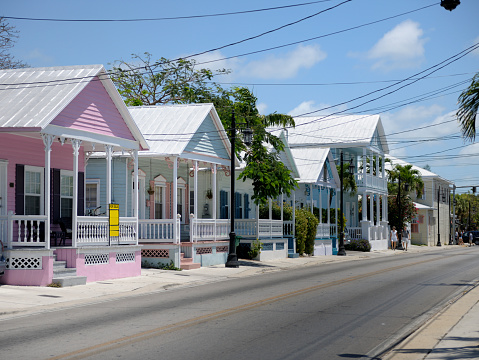 Typical keys style wooden houses on Key West.