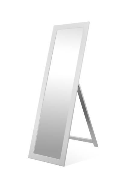 Wooden white rectangular large stand mirror isolated on white background Wooden white rectangular mirror isolated on white background mirror object stock pictures, royalty-free photos & images