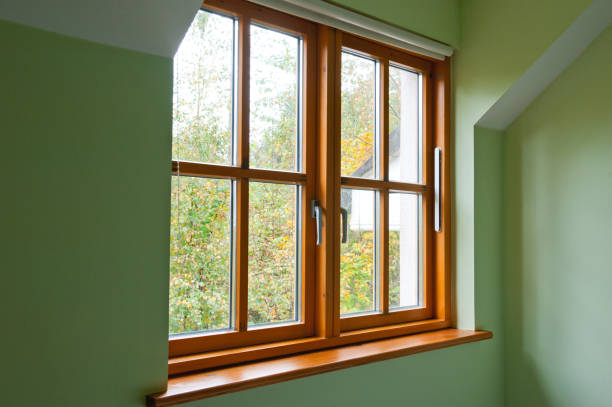 wooden window Double glazed wooden window frame in the home in the autumn window sill photos stock pictures, royalty-free photos & images
