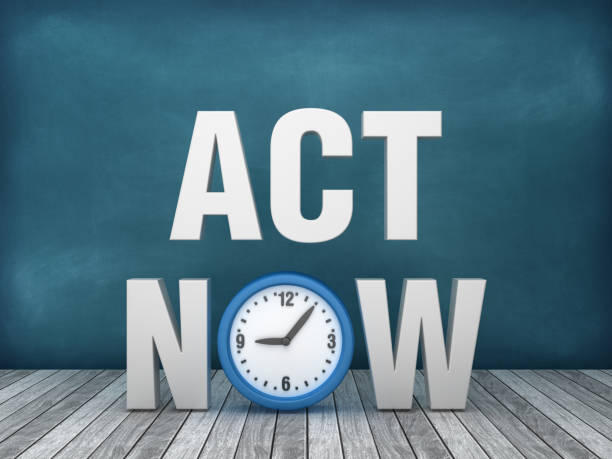 3D Word ACT NOW with Clock on Chalkboard Background - 3D Rendering 3D Word ACT NOW with Clock on Chalkboard Background - 3D Rendering acting performance stock pictures, royalty-free photos & images