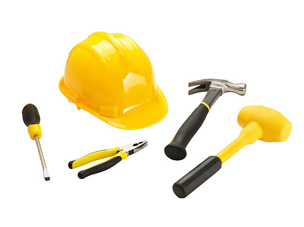 ferramentas de trabalho (traçado de recorte) (clique para mais informações - plastic hammers imagens e fotografias de stock