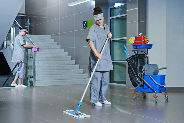 worker cleaning floor with machine Floor care and cleaning services with washing machine in supermarket shop store purity stock pictures, royalty-free photos & images