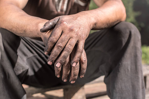 Worker Hands. Charcoal-burners worker man with dirty hands. unhygienic stock pictures, royalty-free photos & images