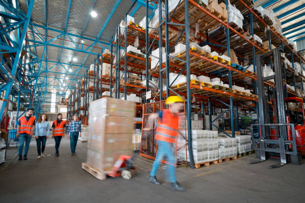 Workers in warehouse stock photo