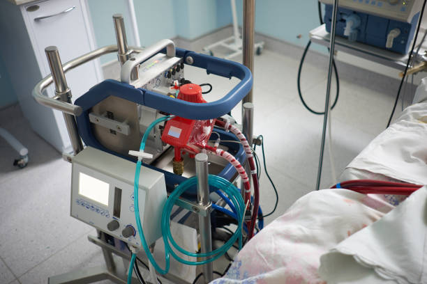 working ecmo machine in intensive care department stock photo