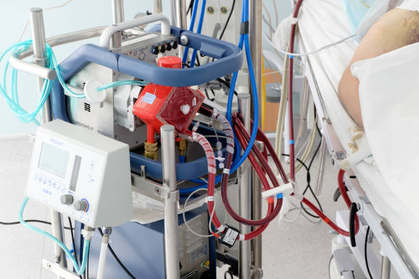 working ecmo machine in intensive care department stock photo