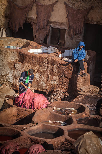 Working in a tannery, Fez stock photo