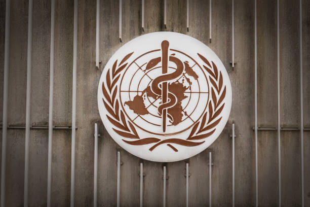 World Health Organization (WHO / OMS) Logo at WHO Headquarters - Geneva, Switzerland stock photo
