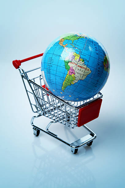 World in a shopping cart stock photo