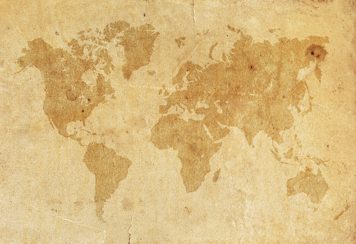 World Map on a old worn paper.Made in photoshop with my own texture image.