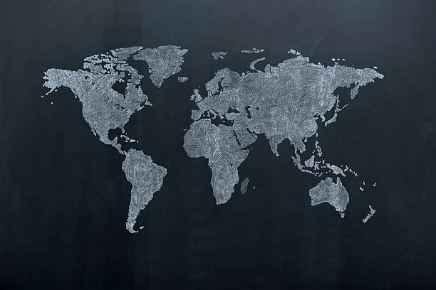 World map on blackboard World map on blackboard chalk drawing photos stock pictures, royalty-free photos & images