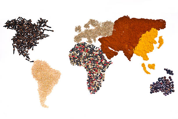 World of Spices World map made from spices spices of the world stock pictures, royalty-free photos & images