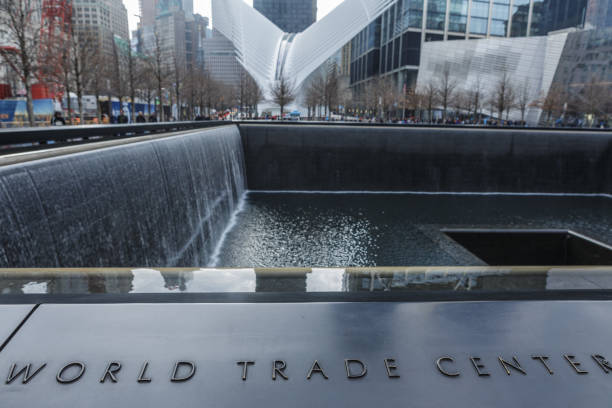 World Trade Center 9/11 Memorial, Manhattan, New York, USA 06 April 2019: The name of World Trade Center written on a marble near the 9/11 Memorial in Manhattan, New York City, USA. 911 memorial stock pictures, royalty-free photos & images