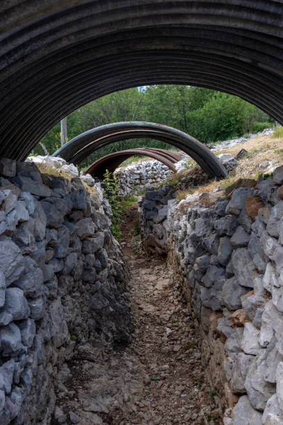 World War I trenches in Slovenia stock photo