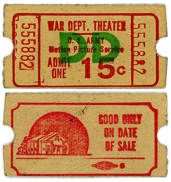 World War II Military Theater Ticket Stub Isolated on White stock photo