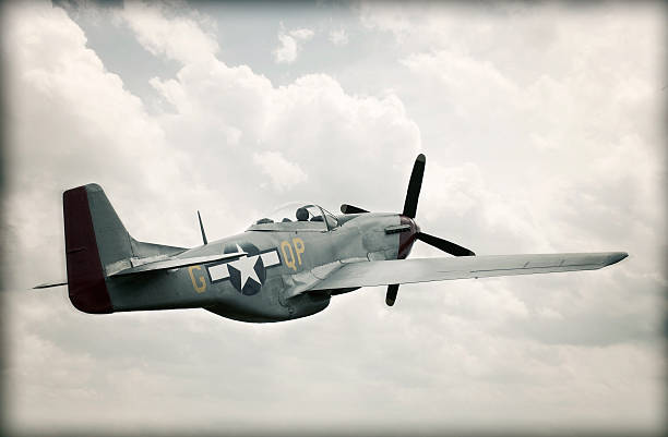 World War II TF-51 Mustang in Sky - Aged stock photo