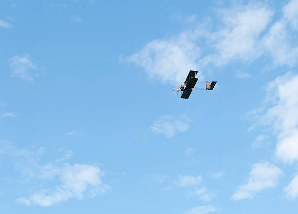 Wright Brothers Airplane on Blue Sky stock photo